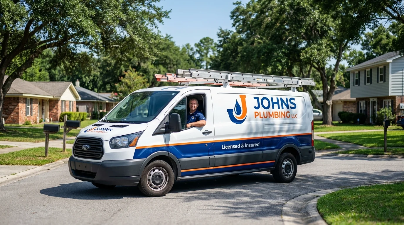 Johns Plumbing LLC service van in Huntsville, TX