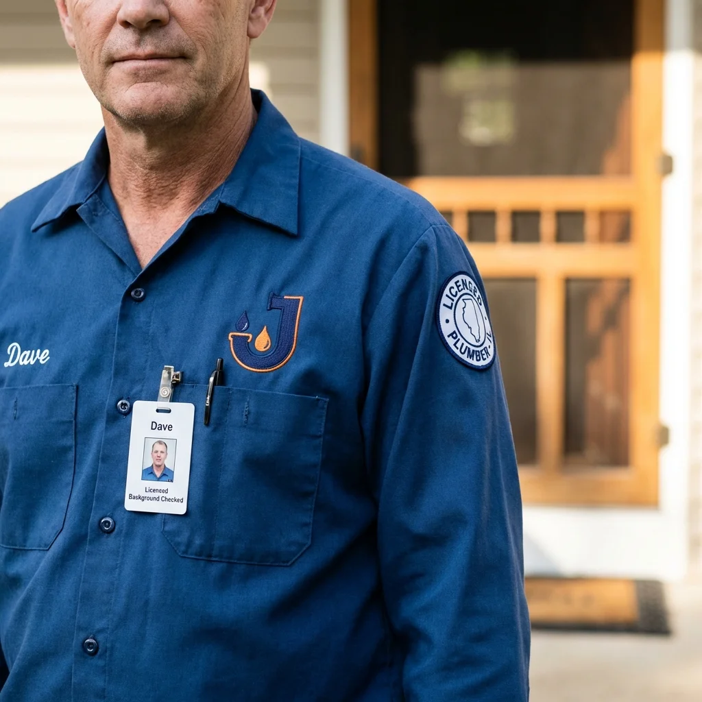 Licensed plumber showing ID badge in Huntsville, TX
