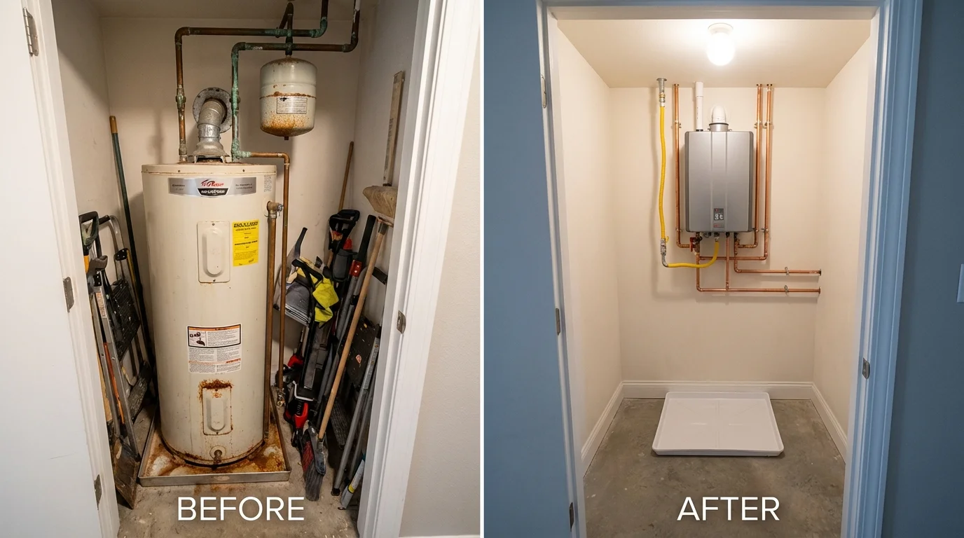 Tank water heater versus wall-mounted tankless unit comparison for Huntsville, TX homeowners